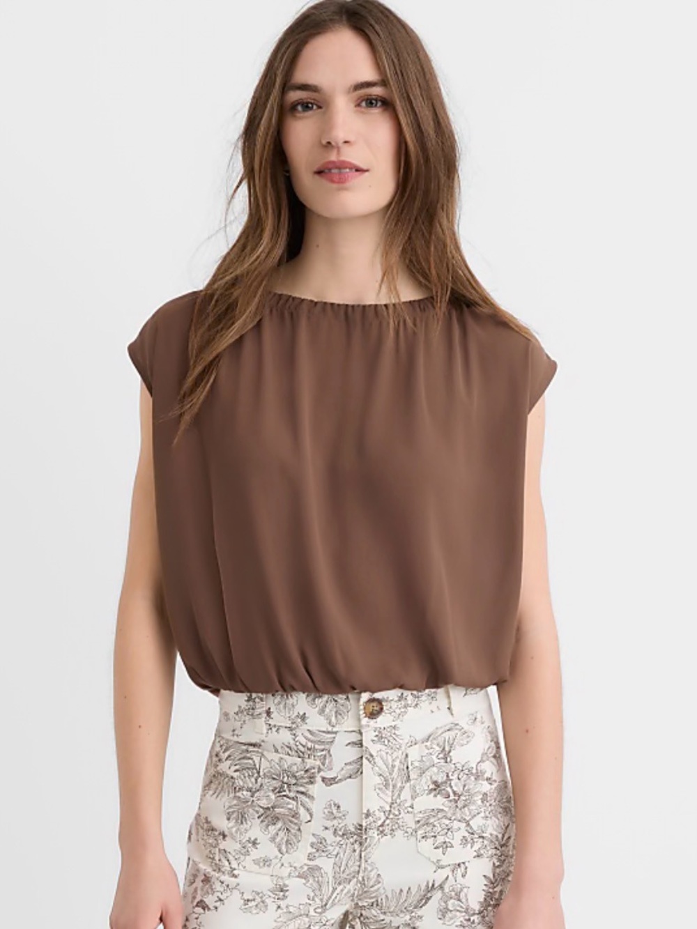 LOFT Bubble Hem Mixed Media Top Size XS P